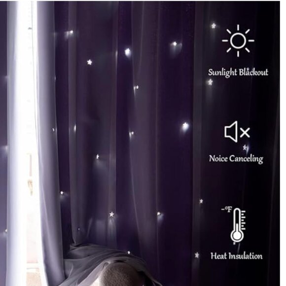 Purple Stars Double Layer Blackout Curtains 3 panels of 42 x 63 - Picture 3 of 8